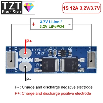 1S 12A 3,7 V Li-ion / 3.2 V Lifepo4 18650 Baterija Polnjenje Protection Board kratkostična Zaščita BMS PCM Za Električni Motor