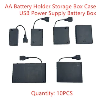 10PCS 2 3 4 6 8 X AA Baterije Imetnik Škatla za Shranjevanje Primeru USB Za 5V LED Trakovi Luči Mini USB Napajanje
